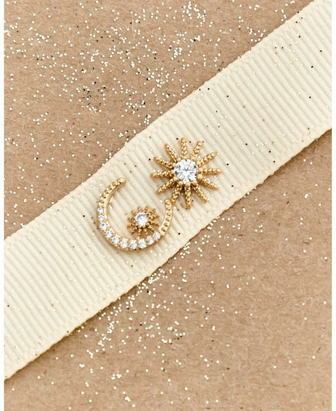 lonna & lilly Gold-Tone Crystal Moon & Star Mismatch Stud Earrings